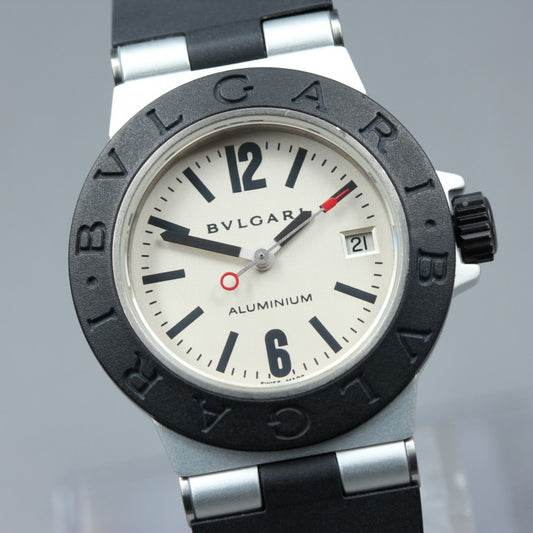Near MINT BVLGARI Aluminum AL29TA Silver Quartz 29.2mm Ladies Watch