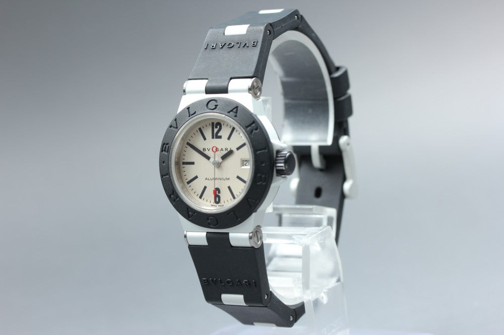 Near MINT BVLGARI Aluminum AL29TA Silver Quartz 29.2mm Ladies Watch