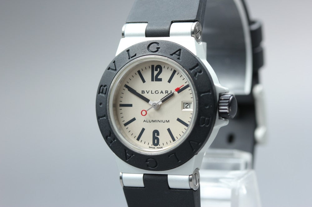 Near MINT BVLGARI Aluminum AL29TA Silver Quartz 29.2mm Ladies Watch