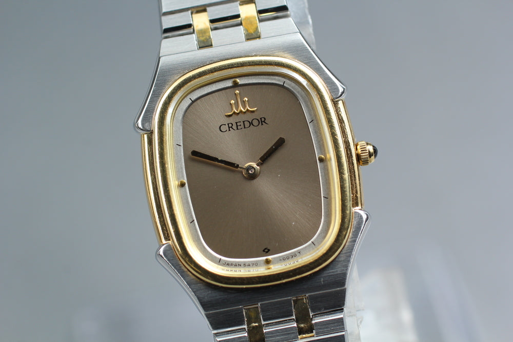 Near MINT SEIKO Credor 5A70-5010 Silver/Gold Quartz 19mm Ladies Watch 1997