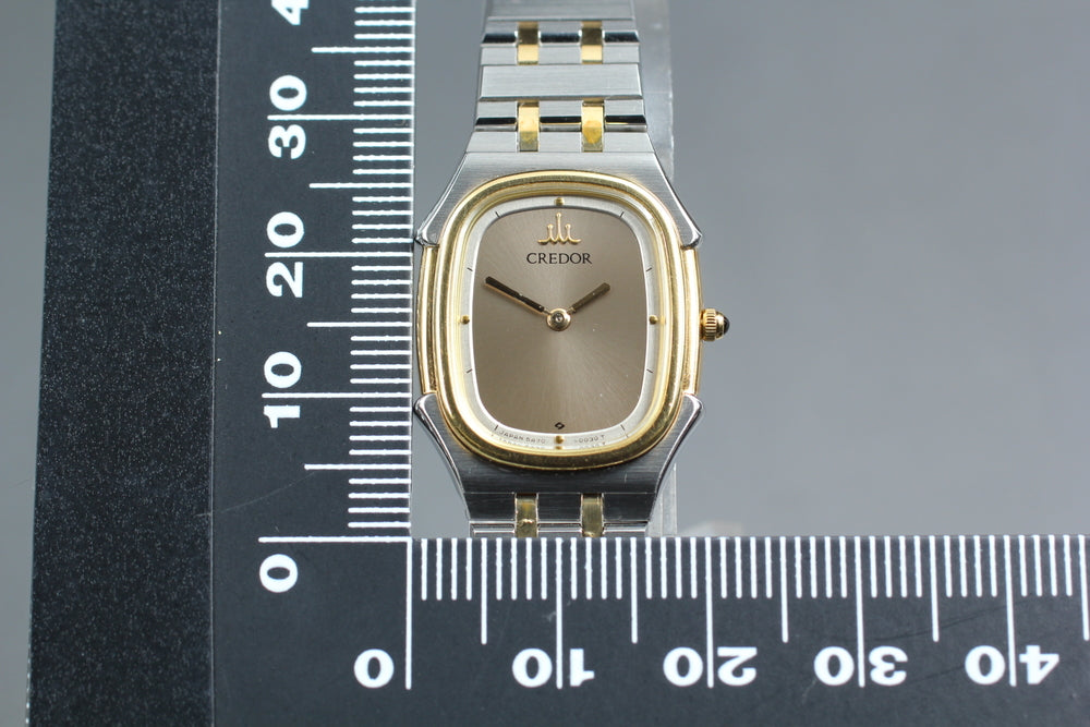 Near MINT SEIKO Credor 5A70-5010 Silver/Gold Quartz 19mm Ladies Watch 1997