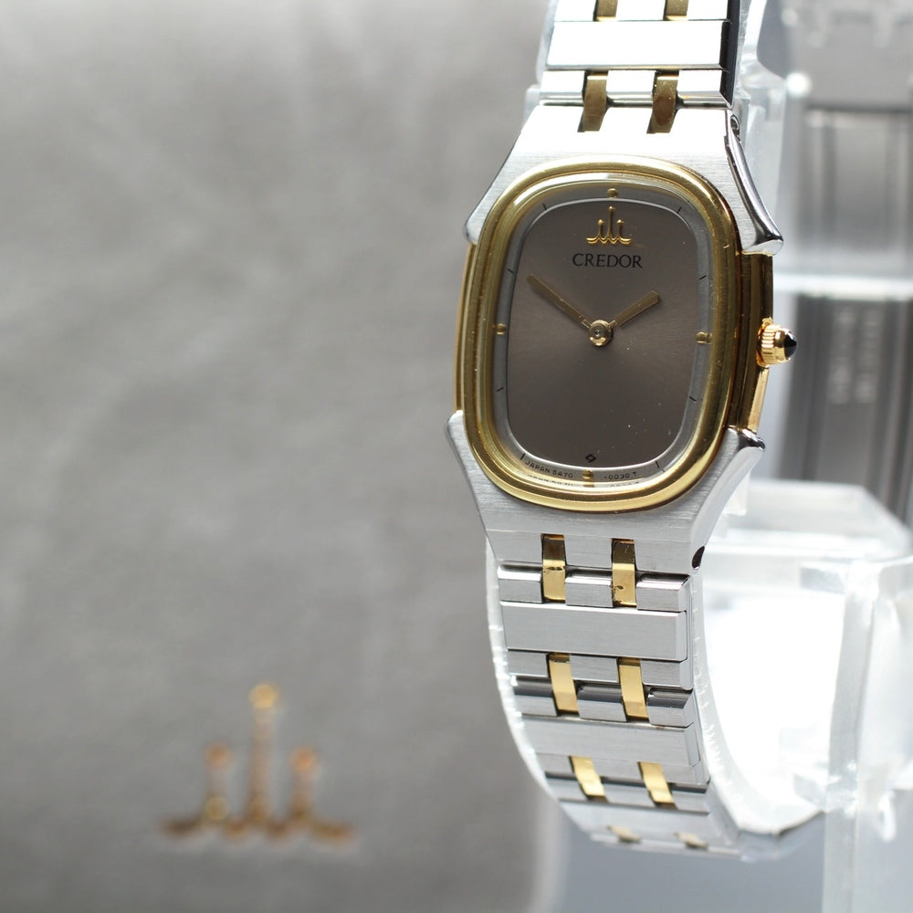 Near MINT SEIKO Credor 5A70-5010 Silver/Gold Quartz 19mm Ladies Watch 1997
