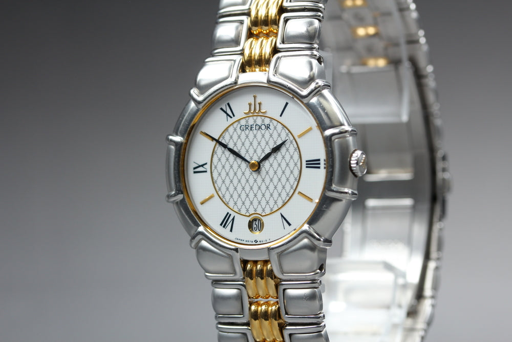 Near MINT SEIKO Credor 9579-6000 White Quartz 32mm Men's Watch 1987