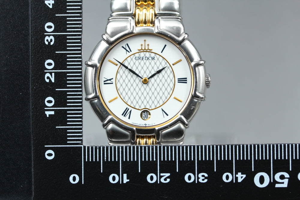 Near MINT SEIKO Credor 9579-6000 White Quartz 32mm Men's Watch 1987