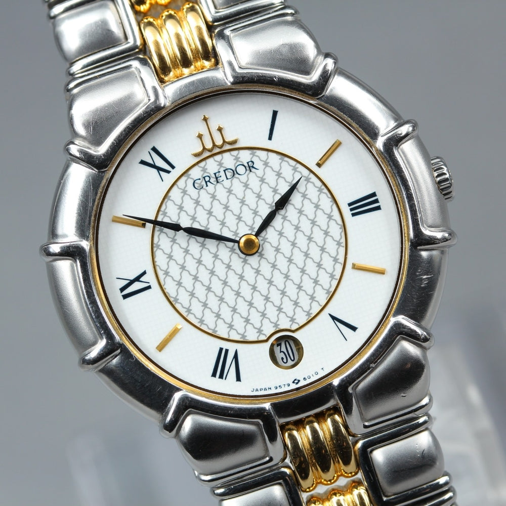 Near MINT SEIKO Credor 9579-6000 White Quartz 32mm Men's Watch 1987