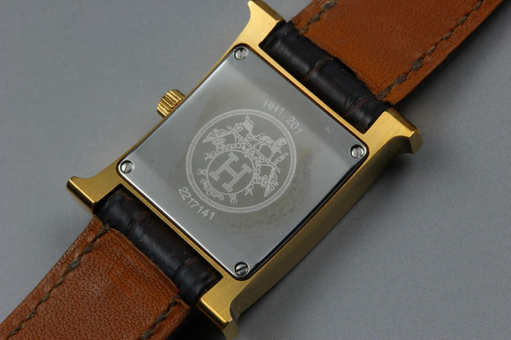 Near MINT HERMES H Watch HH1.201 Gold Quartz 21mm Ladies Watch