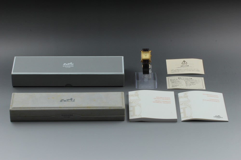 Near MINT HERMES H Watch HH1.201 Gold Quartz 21mm Ladies Watch
