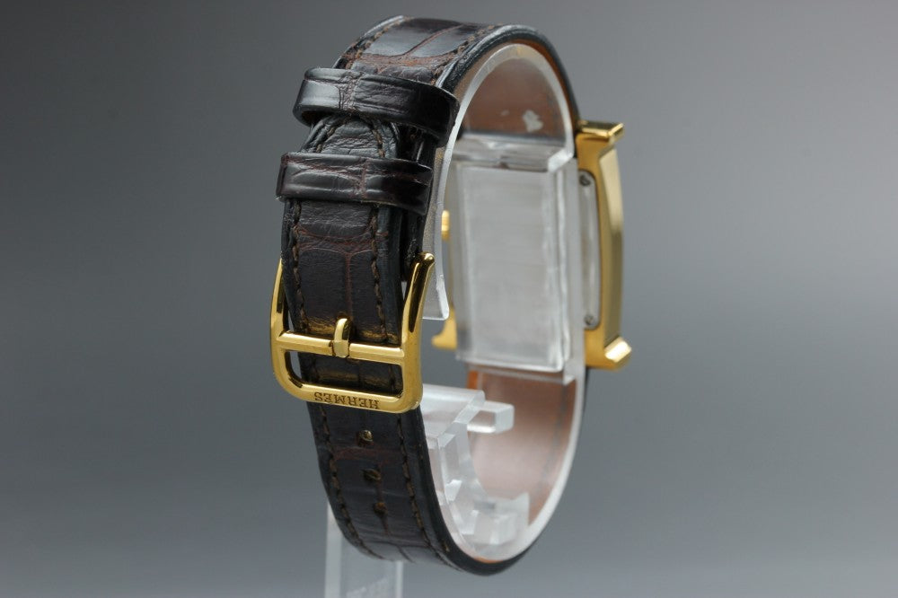 Near MINT HERMES H Watch HH1.201 Gold Quartz 21mm Ladies Watch