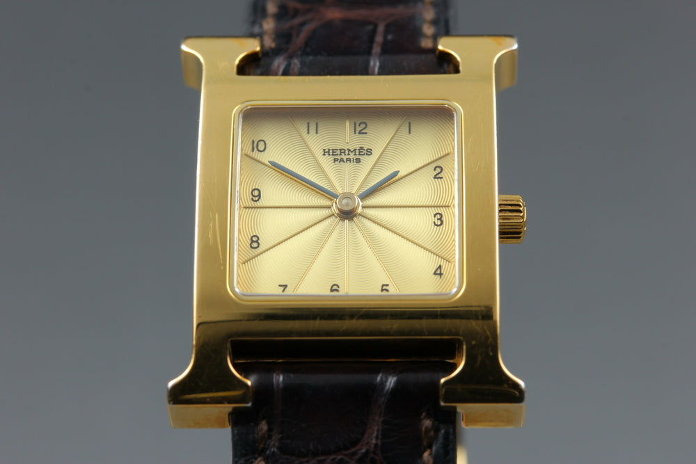 Near MINT HERMES H Watch HH1.201 Gold Quartz 21mm Ladies Watch