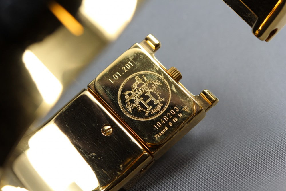 Near MINT HERMES Loquet L01.201 Gold Quartz 19mm Ladies Watch