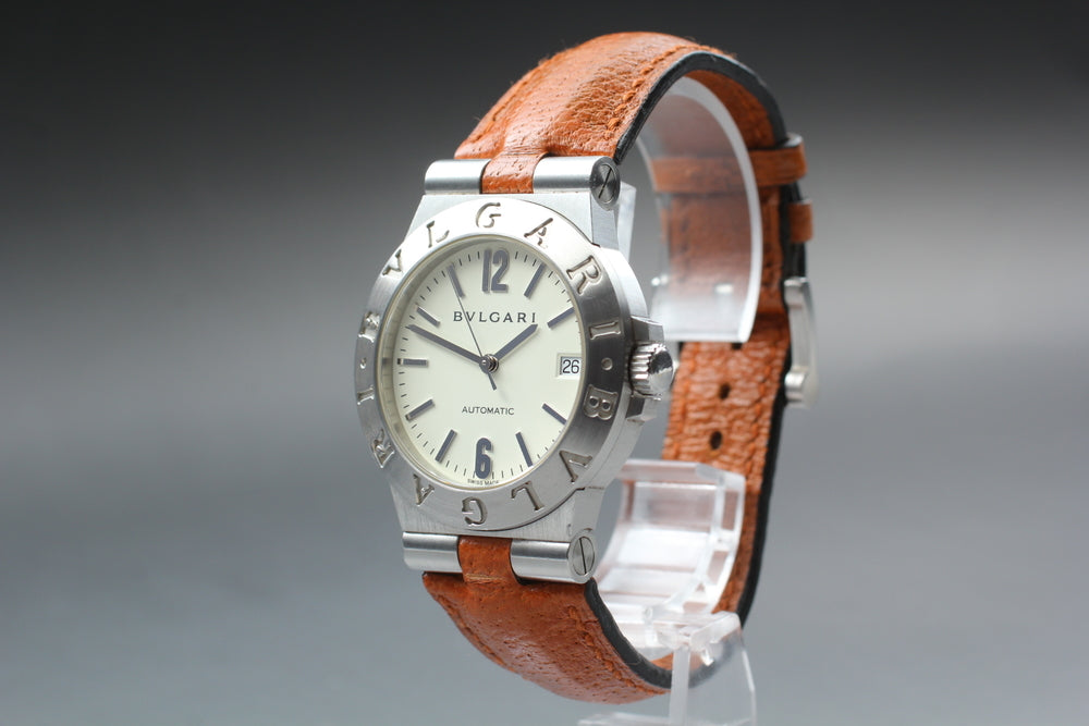 Near MINT BVLGARI Diagono LCV35S White Auto 35.4mm Men's Watch