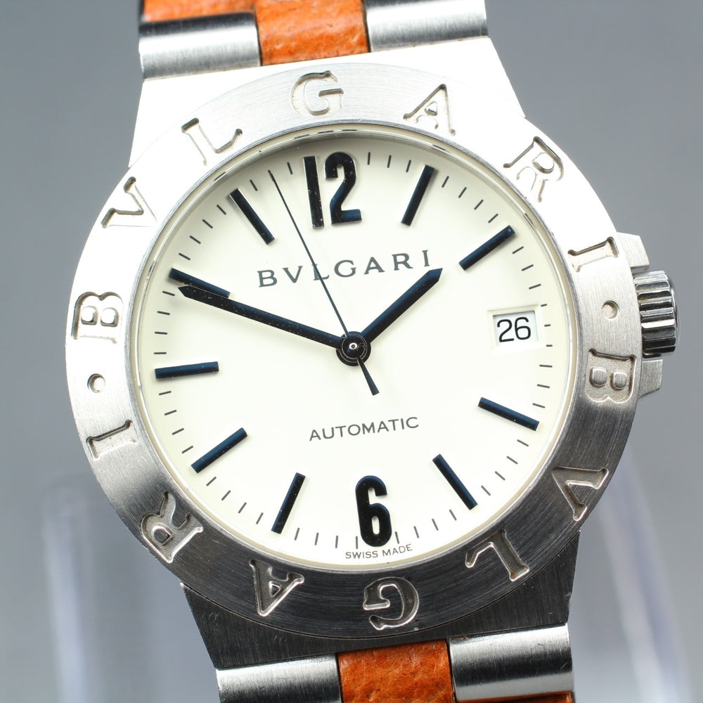 Near MINT BVLGARI Diagono LCV35S White Auto 35.4mm Men's Watch