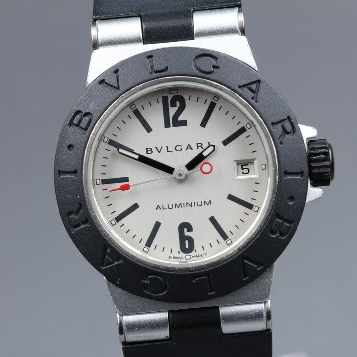Near MINT BVLGARI Aluminum AL29TA Silver Quartz 29mm Ladies Watch