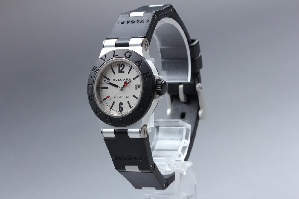 Near MINT BVLGARI Aluminum AL29TA Silver Quartz 29mm Ladies Watch