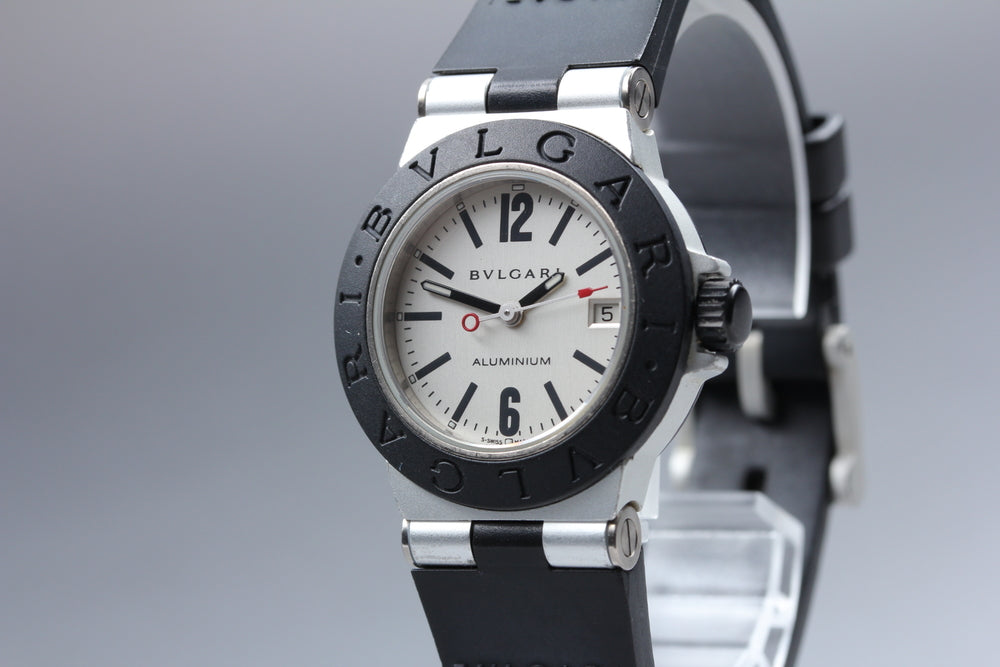 Near MINT BVLGARI Aluminum AL29TA Silver Quartz 29mm Ladies Watch