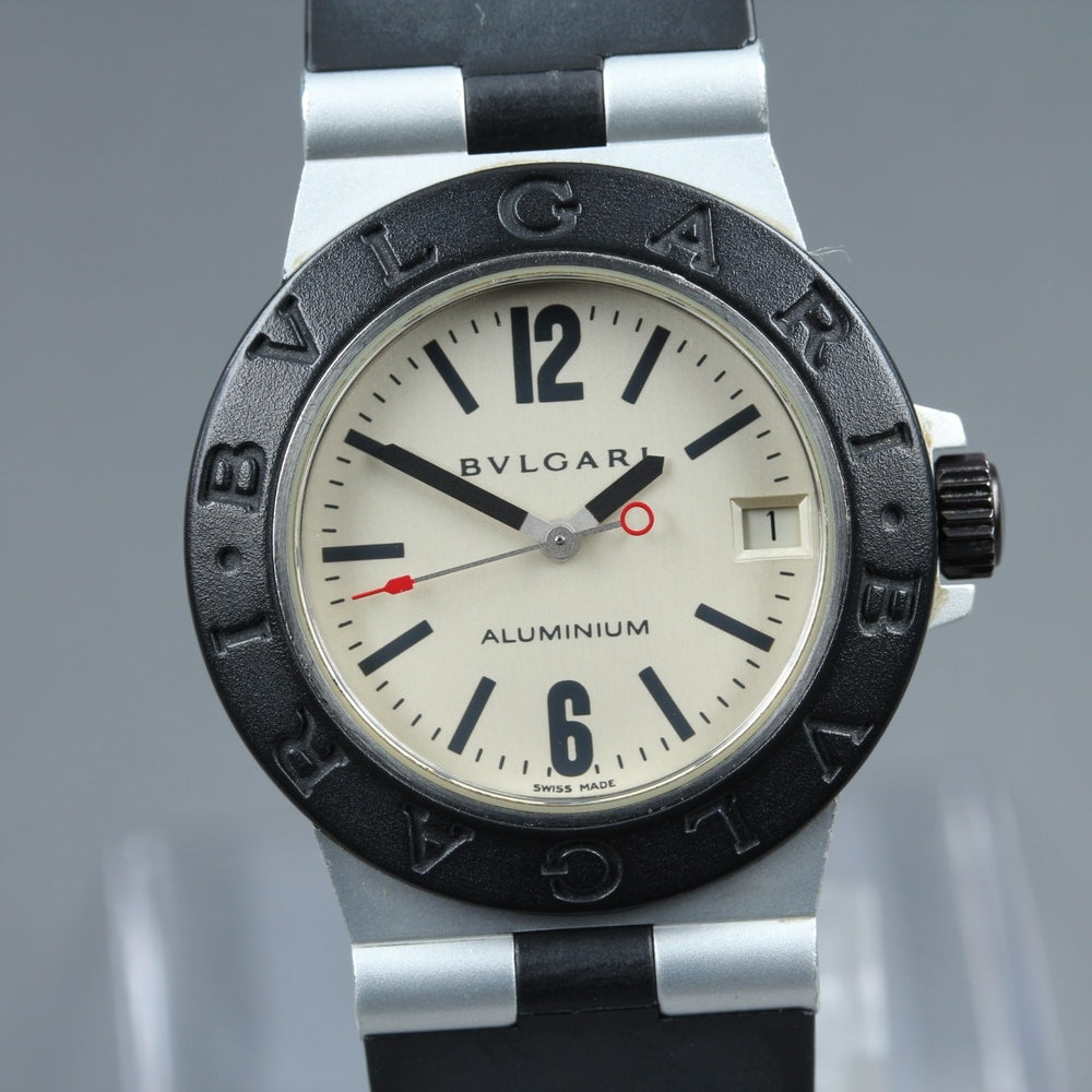 Near MINT BVLGARI Aluminum AL32A Silver Quartz 32mm Unisex Watch