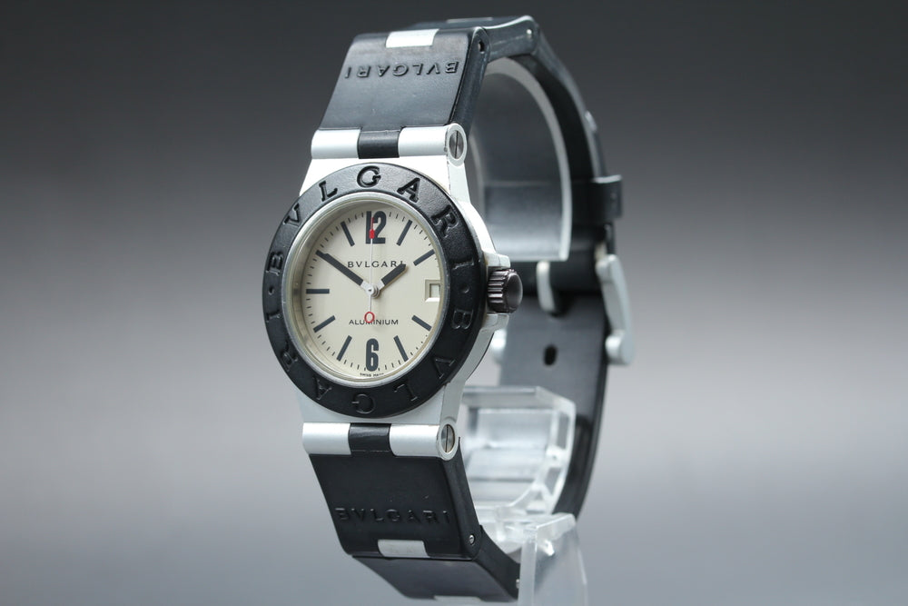 Near MINT BVLGARI Aluminum AL32A Silver Quartz 32mm Unisex Watch