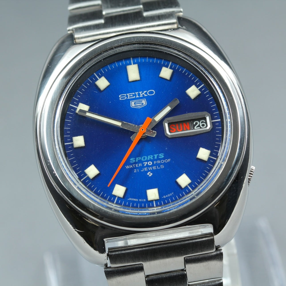 Near MINT SEIKO Seiko 5 Sports 6119-8310 Blue Auto 39.1mm Men's Watch 1969