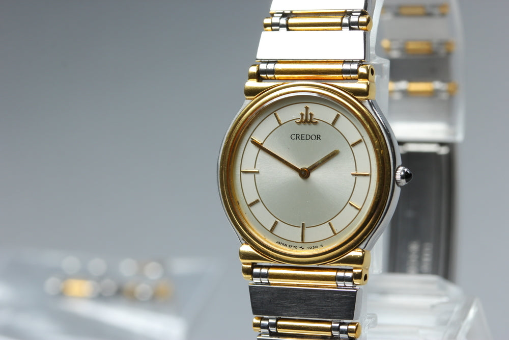 Near MINT SEIKO Credor 2F70-0140 Silver Quartz 23.3mm Ladies Watch 1996