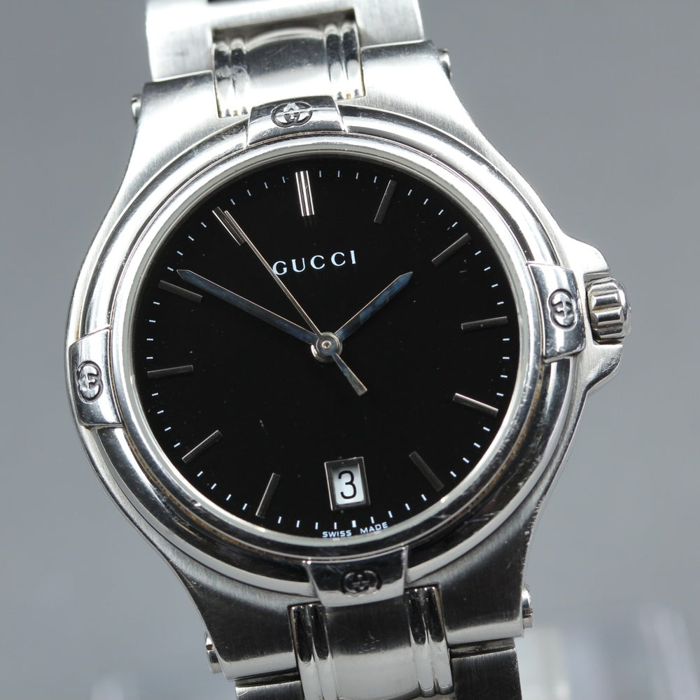 Near MINT GUCCI 9040M Black Quartz 35mm Men's Watch