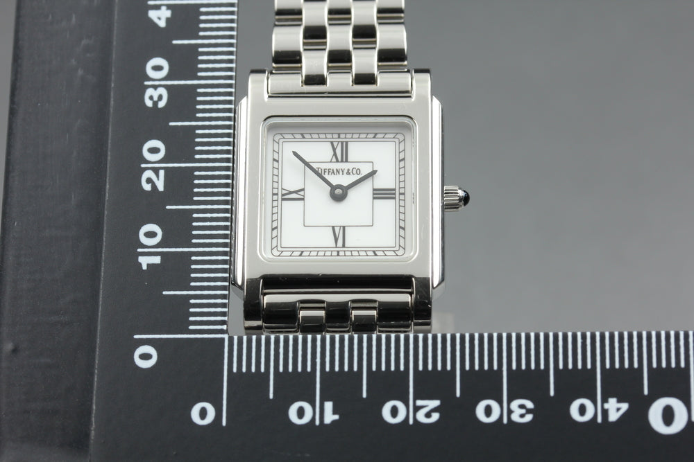 Near MINT TIFFANY&Co. Classic Square 525.1033 White Quartz 23.4mm Ladies Watch