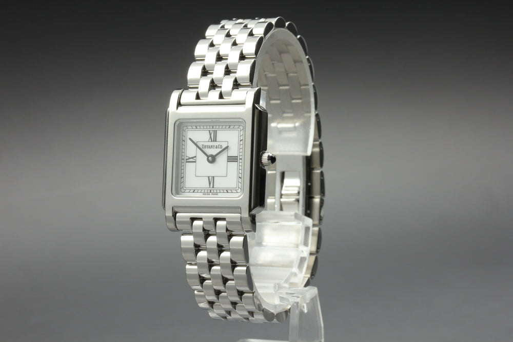 Near MINT TIFFANY&Co. Classic Square 525.1033 White Quartz 23.4mm Ladies Watch