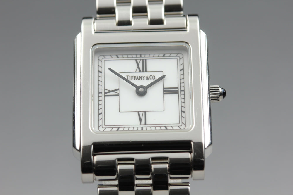 Near MINT TIFFANY&Co. Classic Square 525.1033 White Quartz 23.4mm Ladies Watch