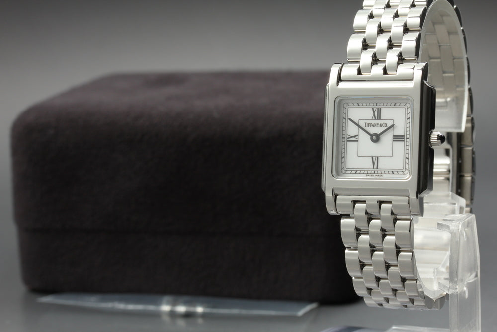 Near MINT TIFFANY&Co. Classic Square 525.1033 White Quartz 23.4mm Ladies Watch