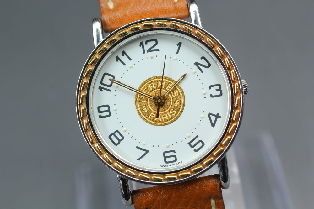 Near MINT HERMES Sellier SE3.420 Gold Quartz 30mm Unisex Watch