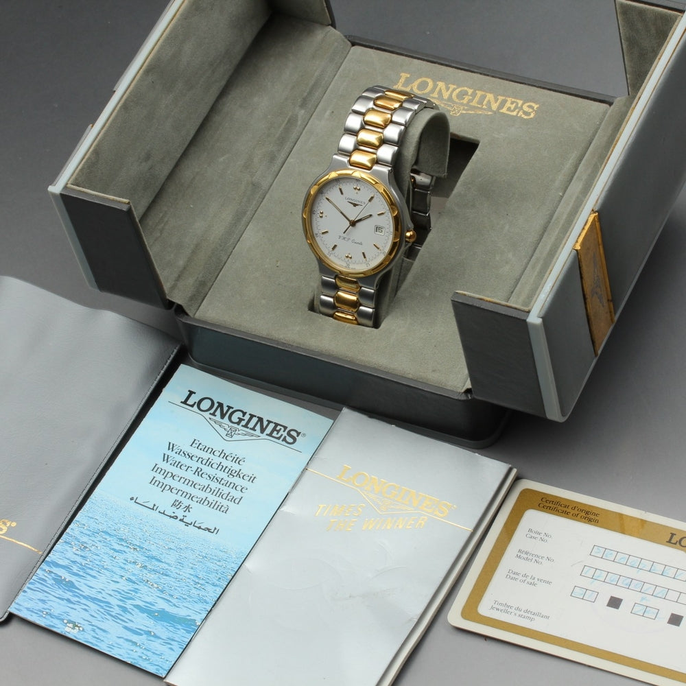 Near MINT LONGINES Conquest 4018 White Quartz 34.9mm Men's Watch