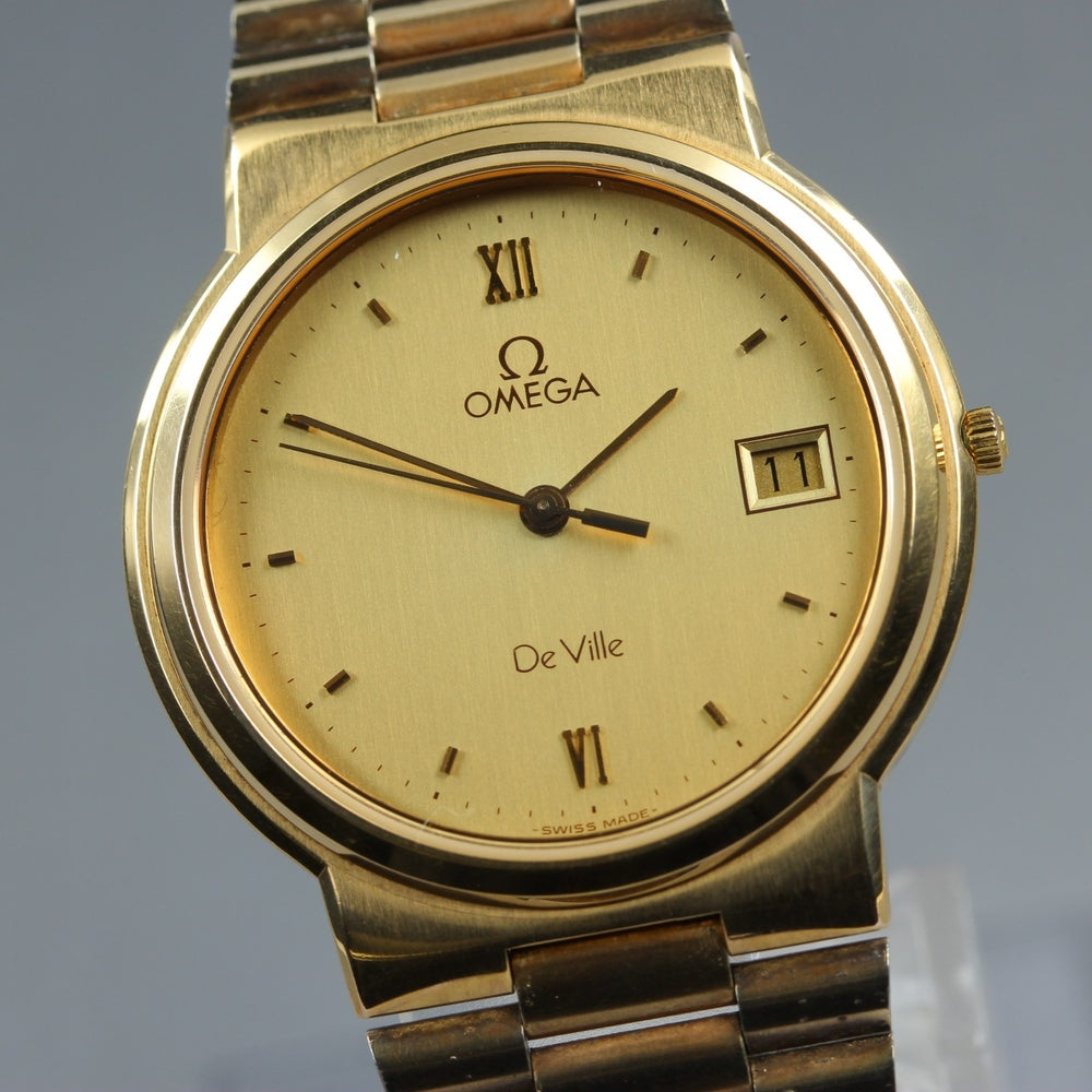 Near MINT OMEGA De Ville 196.0025/396.0950 Cal.1430 Gold Quartz 32mm Men's Watch