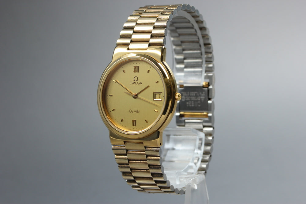 Near MINT OMEGA De Ville 196.0025/396.0950 Cal.1430 Gold Quartz 32mm Men's Watch