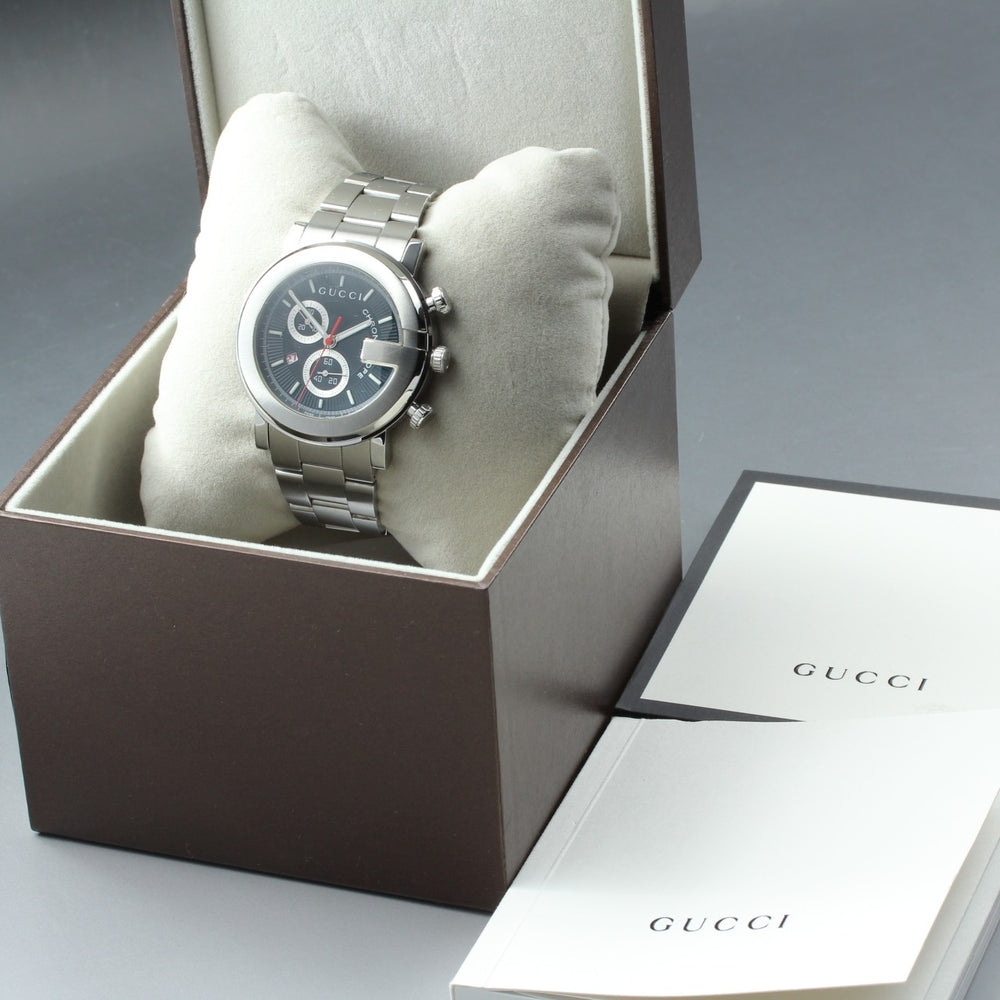 Near MINT GUCCI YA101361/101M Black Quartz 43mm Men's Watch