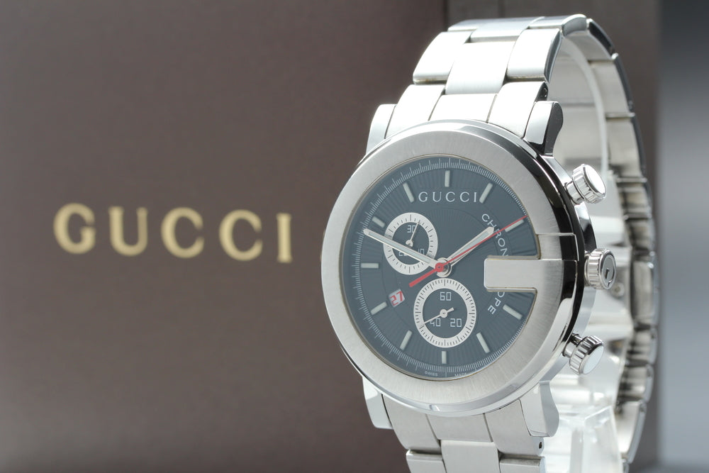 Near MINT GUCCI YA101361/101M Black Quartz 43mm Men's Watch