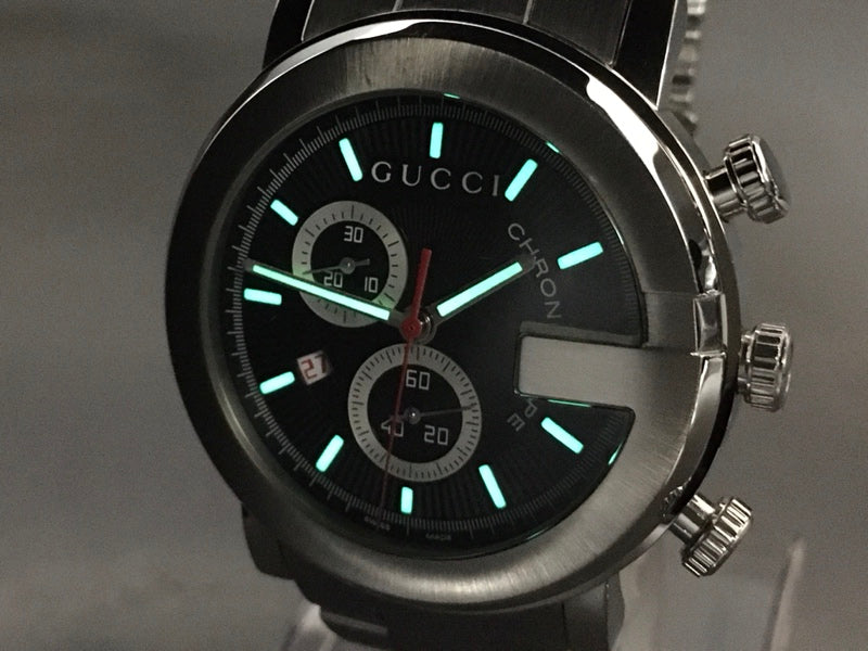Near MINT GUCCI YA101361/101M Black Quartz 43mm Men's Watch