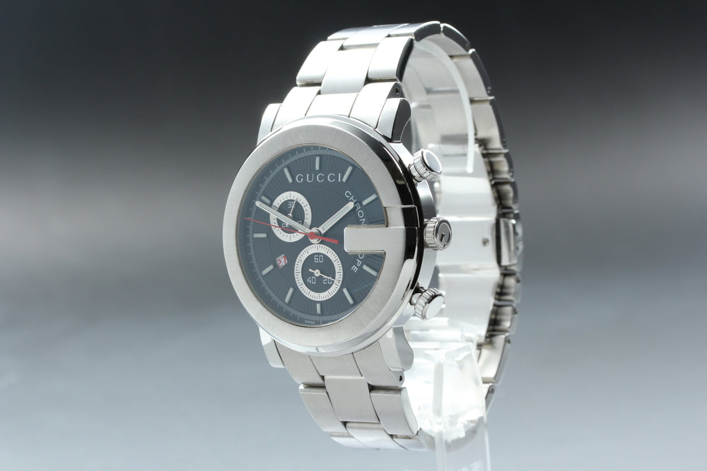 Near MINT GUCCI YA101361/101M Black Quartz 43mm Men's Watch