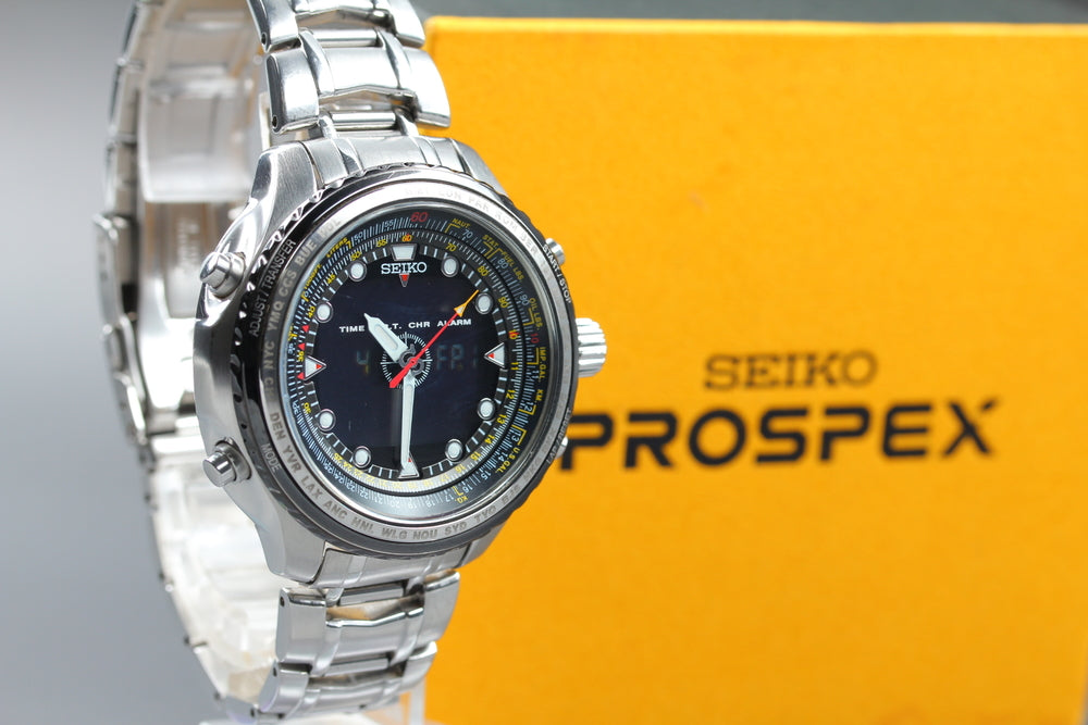 SEIKO Prospex Sky Professional H023-0010 Black Quartz 41.6mm Men's Watch 1991