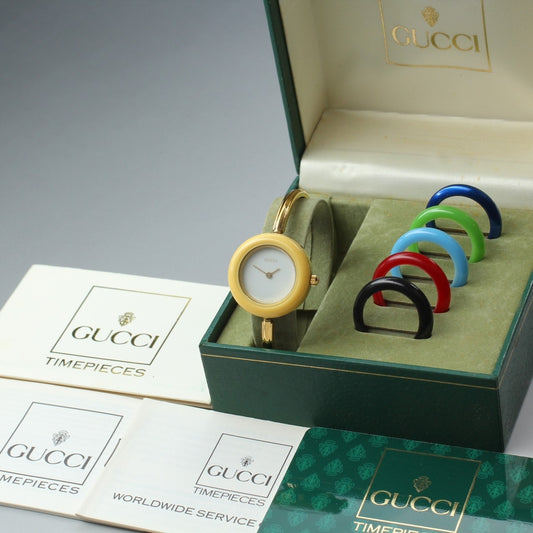 Near MINT GUCCI Change Bezel 11/12.2 White Quartz 25.8mm Ladies Watch
