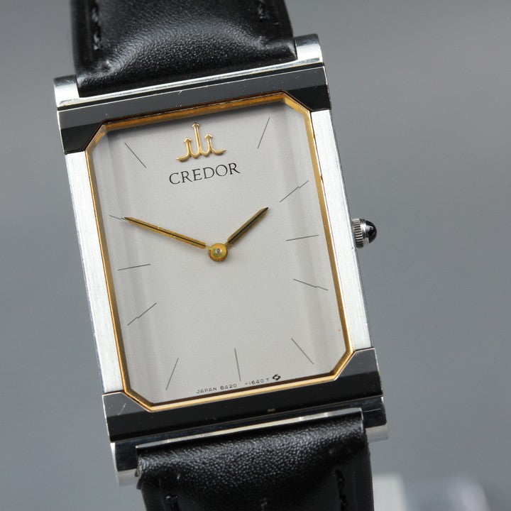 Near MINT SEIKO Credor 8420-6990 Silver Quartz 22.1mm Men's Watch 1984