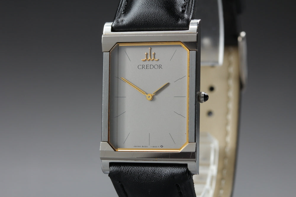 Near MINT SEIKO Credor 8420-6990 Silver Quartz 22.1mm Men's Watch 1984