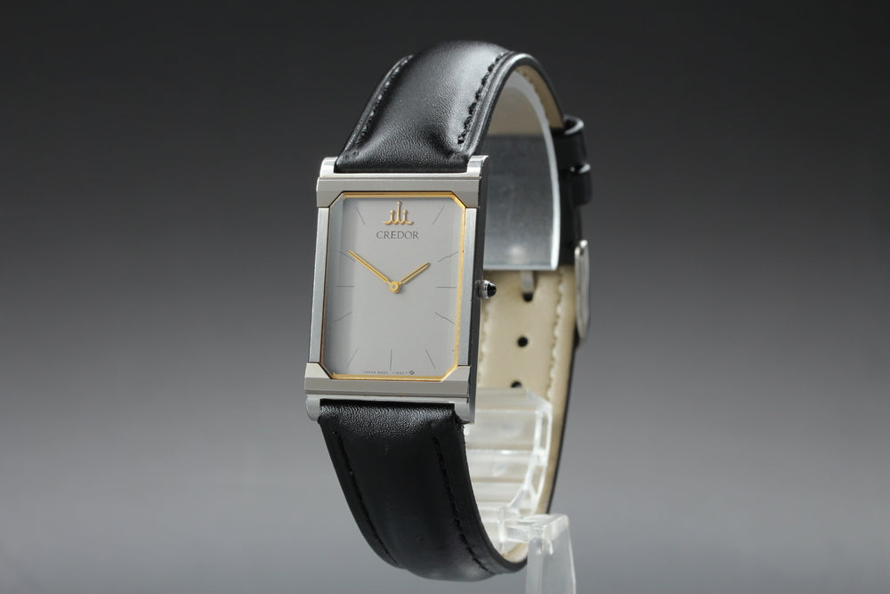 Near MINT SEIKO Credor 8420-6990 Silver Quartz 22.1mm Men's Watch 1984