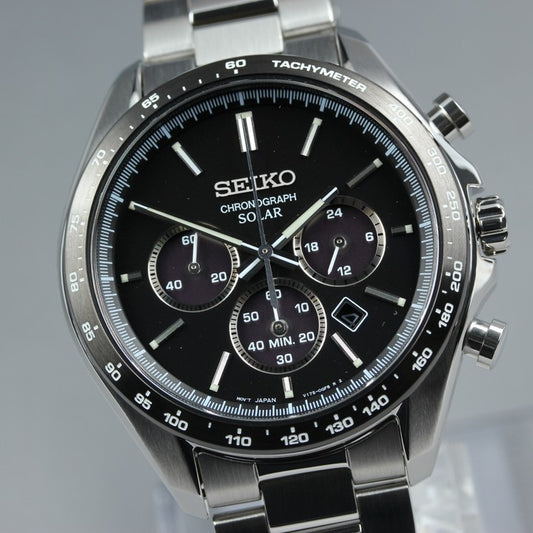 MINT SEIKO V175-0FA0 Black Solar Watch