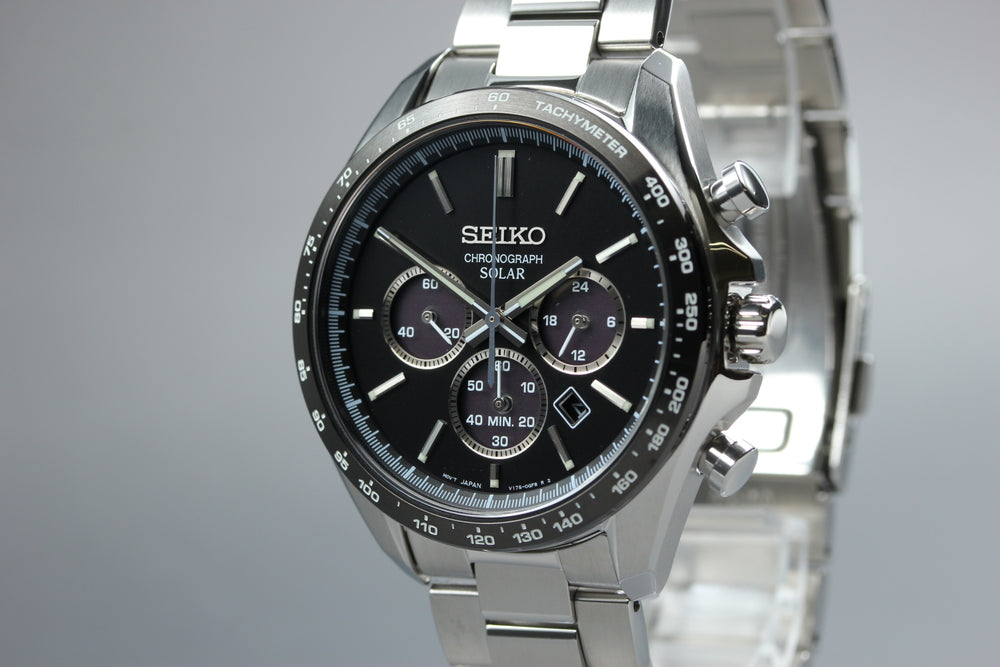 MINT SEIKO V175-0FA0 Black Solar Watch