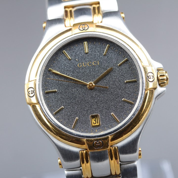 Near MINT GUCCI 9040M Black Quartz 34.2mm Men's Watch