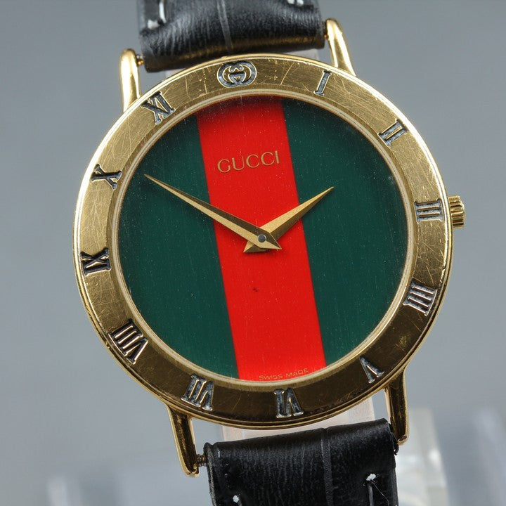 Near MINT GUCCI 3000.2.M Green Quartz 33mm Men's Watch