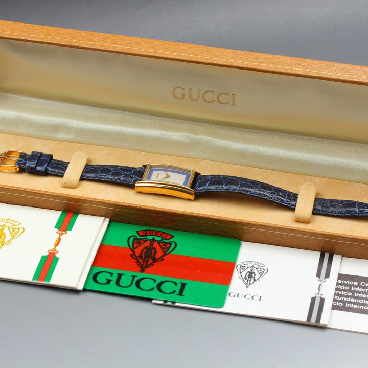 Near MINT GUCCI 2600L Silver/Blue Quartz 18.9mm Ladies Watch