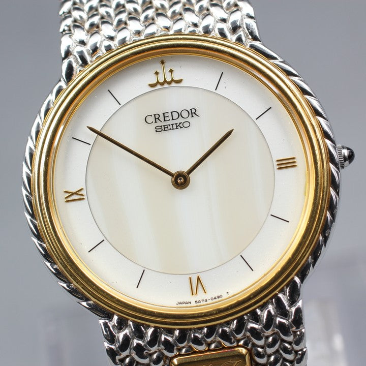 Near MINT SEIKO Credor 5A74-0240 White Quartz 32mm Men's Watch 1993