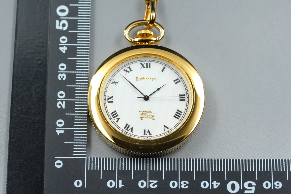 Near MINT BURBERRY 6031-G24655 White Quartz 38mm Unisex Pocket Watch