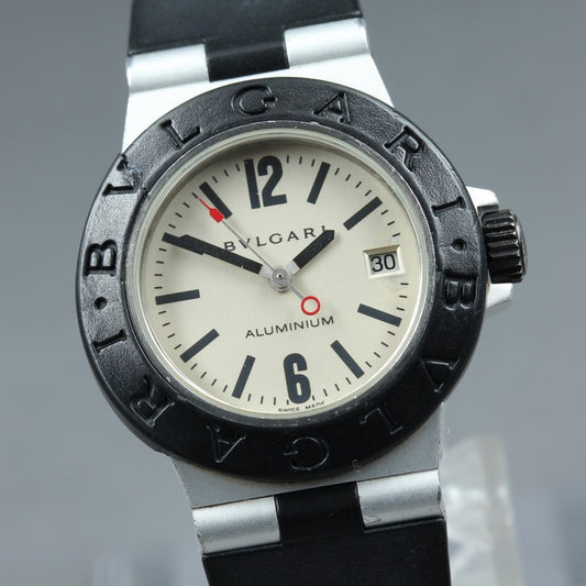 Near MINT BVLGARI Aluminum AL29A Silver Quartz 30mm Ladies Watch