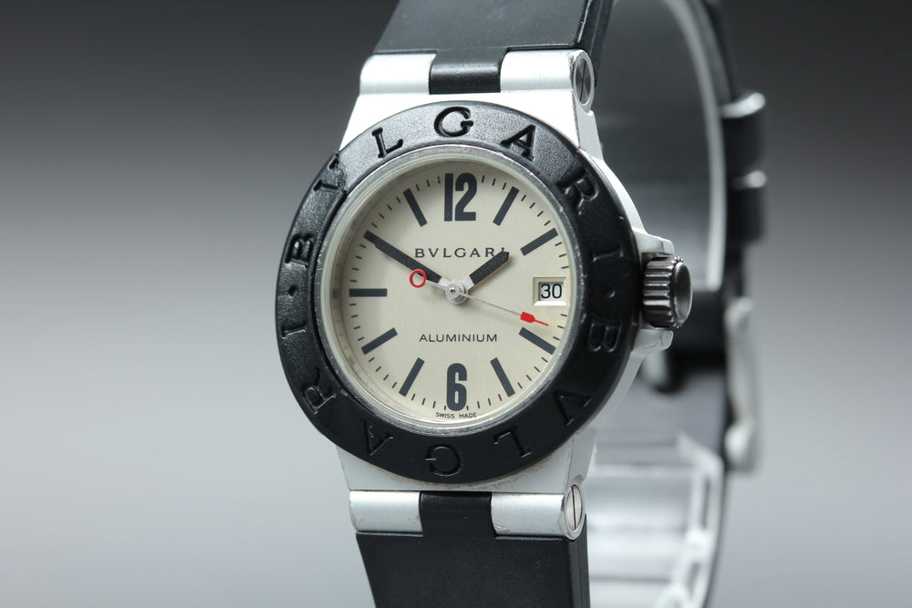 Near MINT BVLGARI Aluminum AL29A Silver Quartz 30mm Ladies Watch